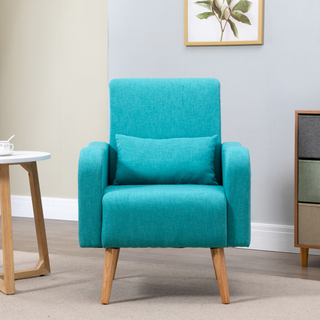 Accent Chair, Linen-Touch Armchair, Upholstered Leisure Lounge Sofa, Club Chair with Wooden Frame, Teal - Giant Lobelia