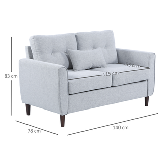 2 Seat Sofa Double Sofa Loveseat Fabric Wooden Legs Tufted Design for Living Room, Dining Room, Office, Light Grey - Giant Lobelia