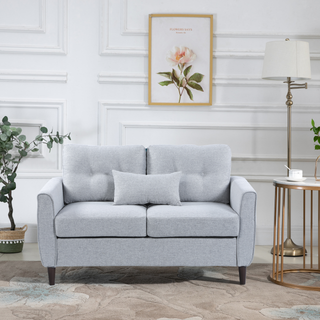 2 Seat Sofa Double Sofa Loveseat Fabric Wooden Legs Tufted Design for Living Room, Dining Room, Office, Light Grey - Giant Lobelia