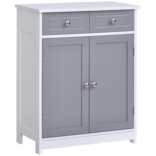 kleankin 75x60cm Freestanding Bathroom Storage Cabinet Unit w/ 2 Drawers Cupboard Adjustable Shelf Metal Handles Traditional Style Grey White - Giant Lobelia