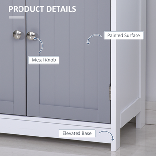 kleankin 75x60cm Freestanding Bathroom Storage Cabinet Unit w/ 2 Drawers Cupboard Adjustable Shelf Metal Handles Traditional Style Grey White - Giant Lobelia