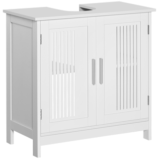 kleankin Modern Under Sink Cabinet with 2 Doors, Bathroom Vanity Unit, Pedestal Under Sink Design, Storage Cupboard with Adjustable Shelves, White - Giant Lobelia