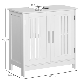 kleankin Modern Under Sink Cabinet with 2 Doors, Bathroom Vanity Unit, Pedestal Under Sink Design, Storage Cupboard with Adjustable Shelves, White - Giant Lobelia