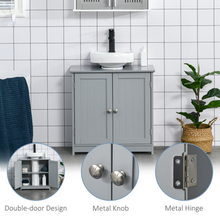 kleankin 60x60cm Under-Sink Storage Cabinet w/ Adjustable Shelf Handles Drain Hole Bathroom Cabinet Space Saver Organizer Grey - Giant Lobelia