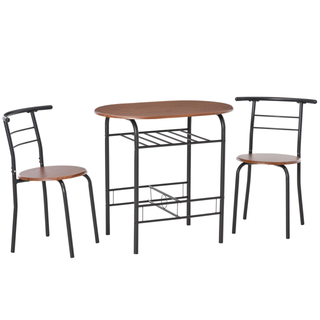 HOMCOM 3-Piece Dining Table Set , Metal Frame Wood Top Breakfast Bar Table Set for 2, Dining Table w/Storage Shelf & 2 chairs - Giant Lobelia