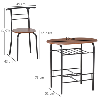 HOMCOM 3-Piece Dining Table Set , Metal Frame Wood Top Breakfast Bar Table Set for 2, Dining Table w/Storage Shelf & 2 chairs - Giant Lobelia