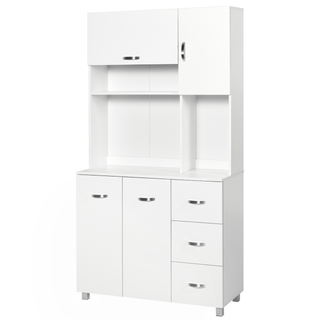 Freestanding Kitchen Cupboard, Storage Cabinet with Doors and Shelves, Drawers, Open Compartments for Microwave,White - Giant Lobelia