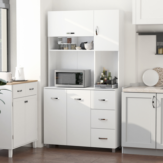 Freestanding Kitchen Cupboard, Storage Cabinet with Doors and Shelves, Drawers, Open Compartments for Microwave,White - Giant Lobelia