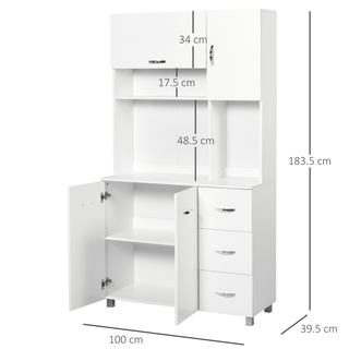 Freestanding Kitchen Cupboard, Storage Cabinet with Doors and Shelves, Drawers, Open Compartments for Microwave,White - Giant Lobelia