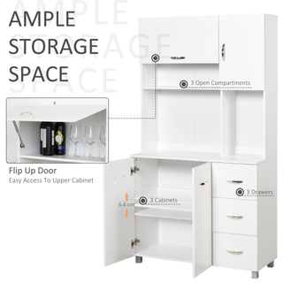 Freestanding Kitchen Cupboard, Storage Cabinet with Doors and Shelves, Drawers, Open Compartments for Microwave,White - Giant Lobelia