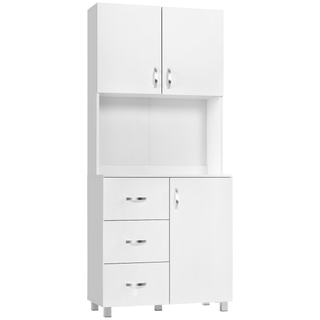 Free standing Kitchen Cupboard, Storage Cabinet with Doors and Sheleves, 3 drawers and Open Space, Adjustable Height Storage Unit, White - Giant Lobelia