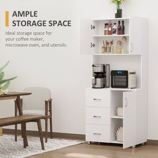 Free standing Kitchen Cupboard, Storage Cabinet with Doors and Sheleves, 3 drawers and Open Space, Adjustable Height Storage Unit, White - Giant Lobelia