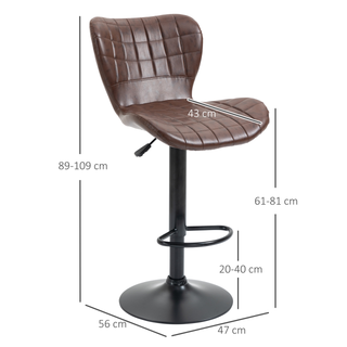 Bar Stools Set of 2 Adjustable Height Swivel Bar Chairs in PU Leather with Backrest & Footrest, Brown - Giant Lobelia