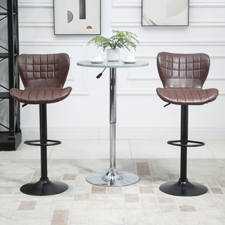 Bar Stools Set of 2 Adjustable Height Swivel Bar Chairs in PU Leather with Backrest & Footrest, Brown - Giant Lobelia