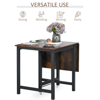 Foldable Dining Table Drop Leaf Folding Side Console Writing Desk for Kitchen, Dining Room, Rustic Brown - Giant Lobelia