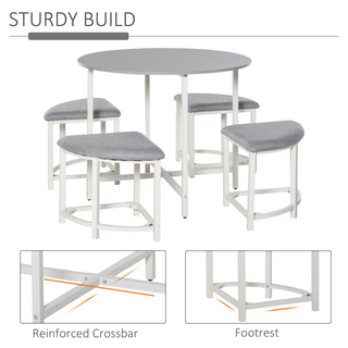 HOMCOM Modern Round Dining Table Set with 4 Upholstered Stools for Dining Room, Kitchen, Dinette - Giant Lobelia