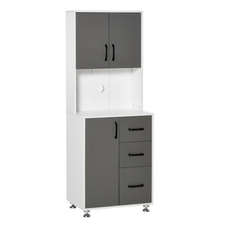 Modern Kitchen Cupboard with Storage Cabinets, 3 Drawers and Open Countertop for Living Room, Grey - Giant Lobelia