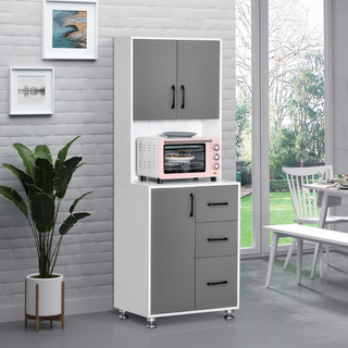 Modern Kitchen Cupboard with Storage Cabinets, 3 Drawers and Open Countertop for Living Room, Grey - Giant Lobelia