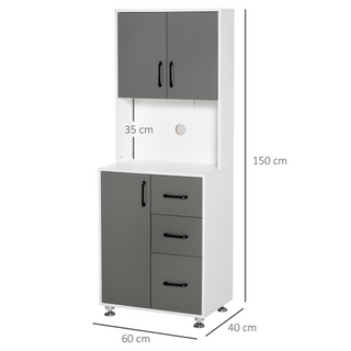 Modern Kitchen Cupboard with Storage Cabinets, 3 Drawers and Open Countertop for Living Room, Grey - Giant Lobelia