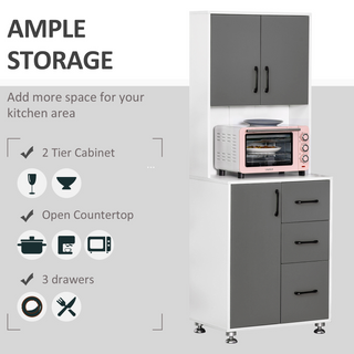 Modern Kitchen Cupboard with Storage Cabinets, 3 Drawers and Open Countertop for Living Room, Grey - Giant Lobelia