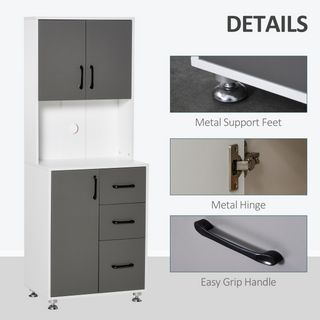 Modern Kitchen Cupboard with Storage Cabinets, 3 Drawers and Open Countertop for Living Room, Grey - Giant Lobelia