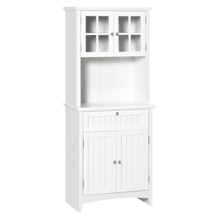 HOMCOM Kitchen Cupboard, Wooden Storage Cabinet with Framed Glass Door, Drawer, Microwave Space for Dining and Living Room, White - Giant Lobelia