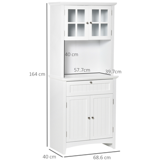 HOMCOM Kitchen Cupboard, Wooden Storage Cabinet with Framed Glass Door, Drawer, Microwave Space for Dining and Living Room, White - Giant Lobelia