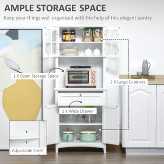 HOMCOM Kitchen Cupboard, Wooden Storage Cabinet with Framed Glass Door, Drawer, Microwave Space for Dining and Living Room, White - Giant Lobelia