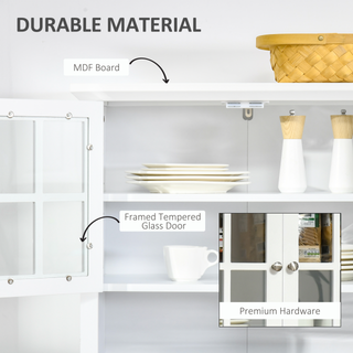 HOMCOM Kitchen Cupboard, Wooden Storage Cabinet with Framed Glass Door, Drawer, Microwave Space for Dining and Living Room, White - Giant Lobelia