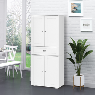 Freestanding Tall Kitchen Cupboard Storage Cabinets with Drawer and 3 Adjustable Shelves for Dining Room, Living Room, White - Giant Lobelia