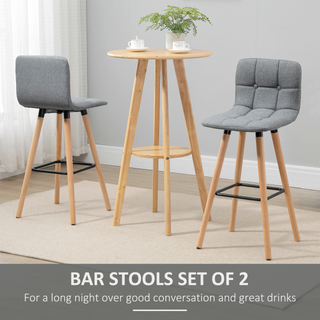 Bar stool Set of 2 Armless Button-Tufted Counter Height Bar Chairs with Wood Legs & Footrest, Grey - Giant Lobelia