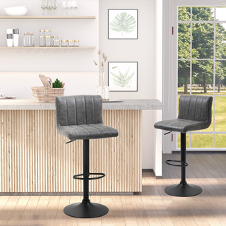 Barstools Set of 2 Adjustable Height Swivel Gas Lift PU Leather Counter Bar Chairs with Footrest, Grey - Giant Lobelia