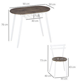 3-Piece Dining Table and Chairs Set, Oval Kitchen Table with 2 Chairs, with Wire Storage Shelf and Steel Frame, Natural - Giant Lobelia