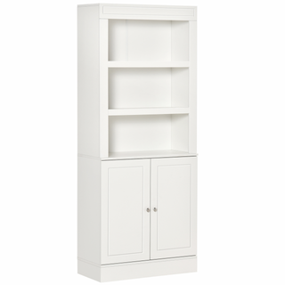 Kitchen Cupboard with 6-tier Shelving, Freestanding Storage Cabinet, Sideboard with 3 Open Compartments and Double-door Cabinet with Adjustable Shelves, White - Giant Lobelia