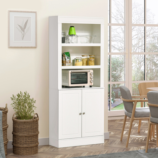 Kitchen Cupboard with 6-tier Shelving, Freestanding Storage Cabinet, Sideboard with 3 Open Compartments and Double-door Cabinet with Adjustable Shelves, White - Giant Lobelia