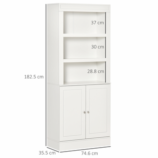 Kitchen Cupboard with 6-tier Shelving, Freestanding Storage Cabinet, Sideboard with 3 Open Compartments and Double-door Cabinet with Adjustable Shelves, White - Giant Lobelia