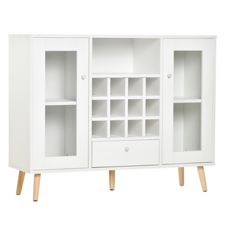 Modern Sideboard Storage Cabinet Kitchen Cupboard Dining Bar Server with Glass Doors, Drawer & 12-Bottle Wine Rack for Living Room, White - Giant Lobelia