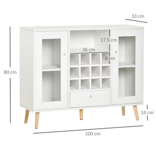 Modern Sideboard Storage Cabinet Kitchen Cupboard Dining Bar Server with Glass Doors, Drawer & 12-Bottle Wine Rack for Living Room, White - Giant Lobelia