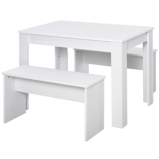 Kitchen Dining Table and 2 Benches Set, Table and Chairs Set for Limited Space, White - Giant Lobelia