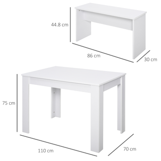 Kitchen Dining Table and 2 Benches Set, Table and Chairs Set for Limited Space, White - Giant Lobelia