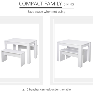 Kitchen Dining Table and 2 Benches Set, Table and Chairs Set for Limited Space, White - Giant Lobelia