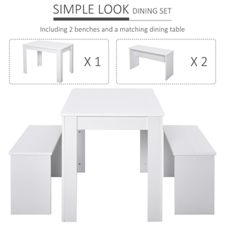 Kitchen Dining Table and 2 Benches Set, Table and Chairs Set for Limited Space, White - Giant Lobelia