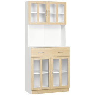 Modern Kitchen Cupboard, Freestanding Storage Cabinet Hutch with Central Drawer, 2 Glass Door Cabinets and Countertop,180cm - Giant Lobelia