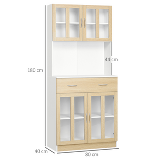 Modern Kitchen Cupboard, Freestanding Storage Cabinet Hutch with Central Drawer, 2 Glass Door Cabinets and Countertop,180cm - Giant Lobelia