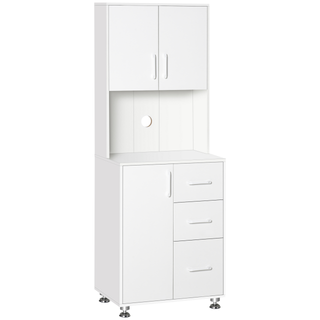 Modern Kitchen Cupboard with Storage Cabinets, 3 Drawers and Open Countertop for Living Room, White - Giant Lobelia