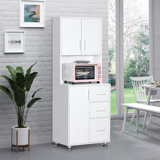 Modern Kitchen Cupboard with Storage Cabinets, 3 Drawers and Open Countertop for Living Room, White - Giant Lobelia