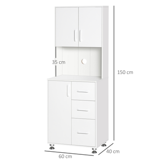 Modern Kitchen Cupboard with Storage Cabinets, 3 Drawers and Open Countertop for Living Room, White - Giant Lobelia