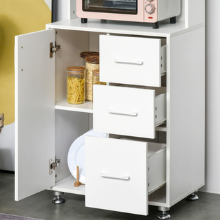 Modern Kitchen Cupboard with Storage Cabinets, 3 Drawers and Open Countertop for Living Room, White - Giant Lobelia