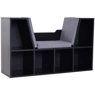 Bookcase Storage Shelf with Cushioned Reading Seat, Cube Bookshelf Organizer for Bedroom Living Room, Black - Giant Lobelia