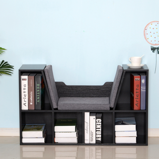 Bookcase Storage Shelf with Cushioned Reading Seat, Cube Bookshelf Organizer for Bedroom Living Room, Black - Giant Lobelia